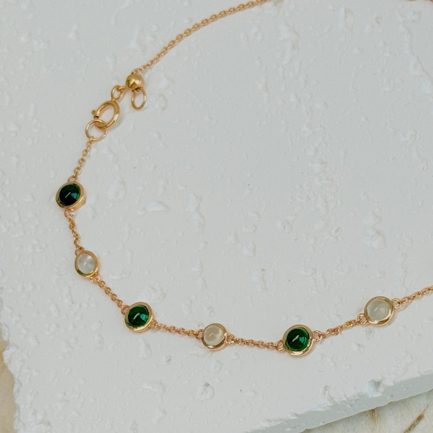 Green & White Jadeite Alternating Station Bracelet  (18K Rose Gold)