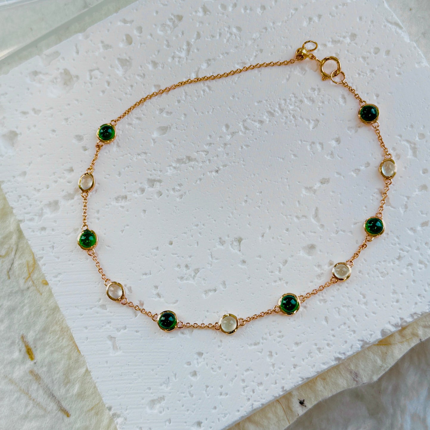 Green & White Jadeite Alternating Station Bracelet  (18K Rose Gold)