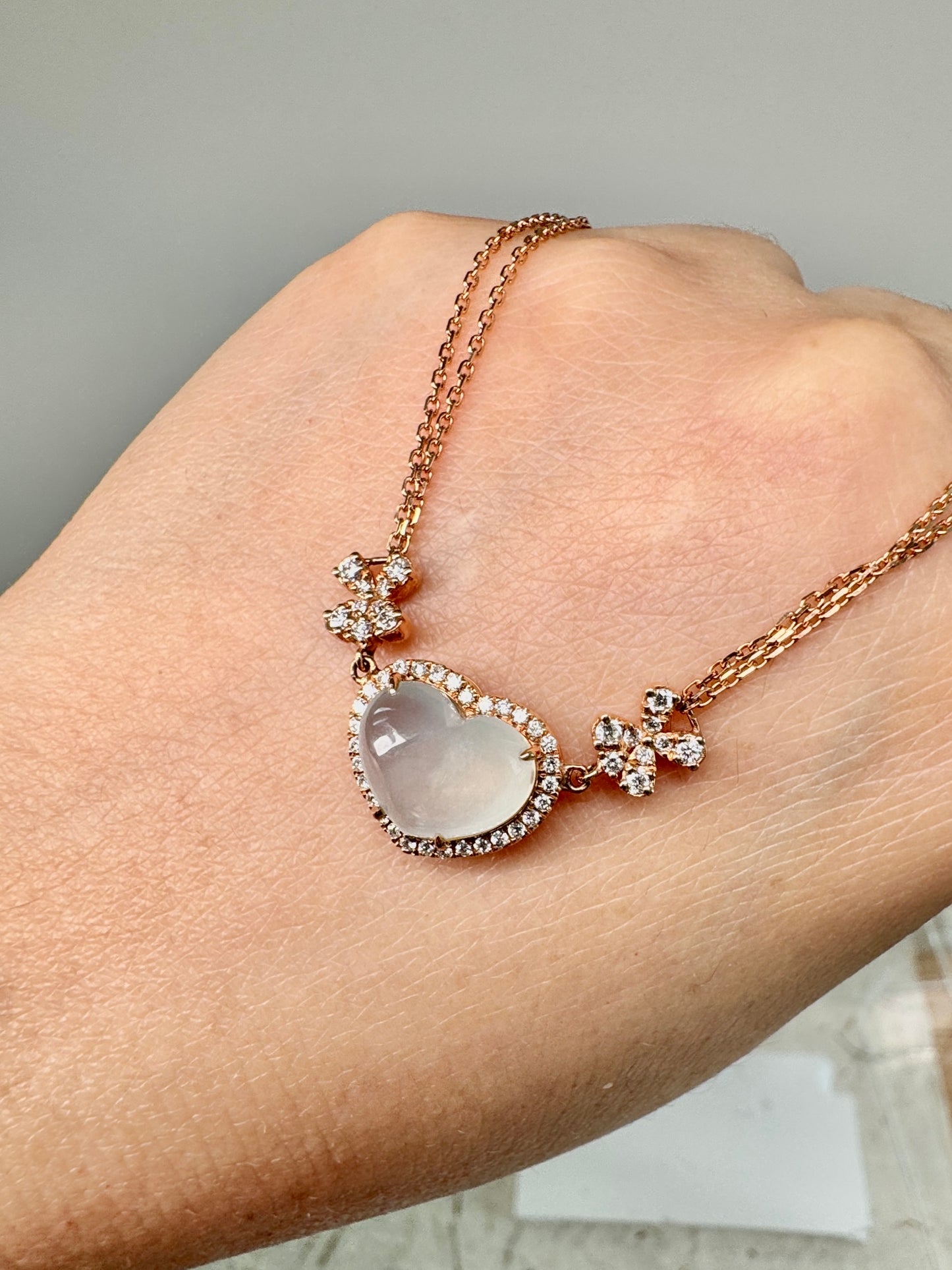 Icy Jadeite Heart Pendant Necklace  (18K Rose Gold · Natural Diamonds)