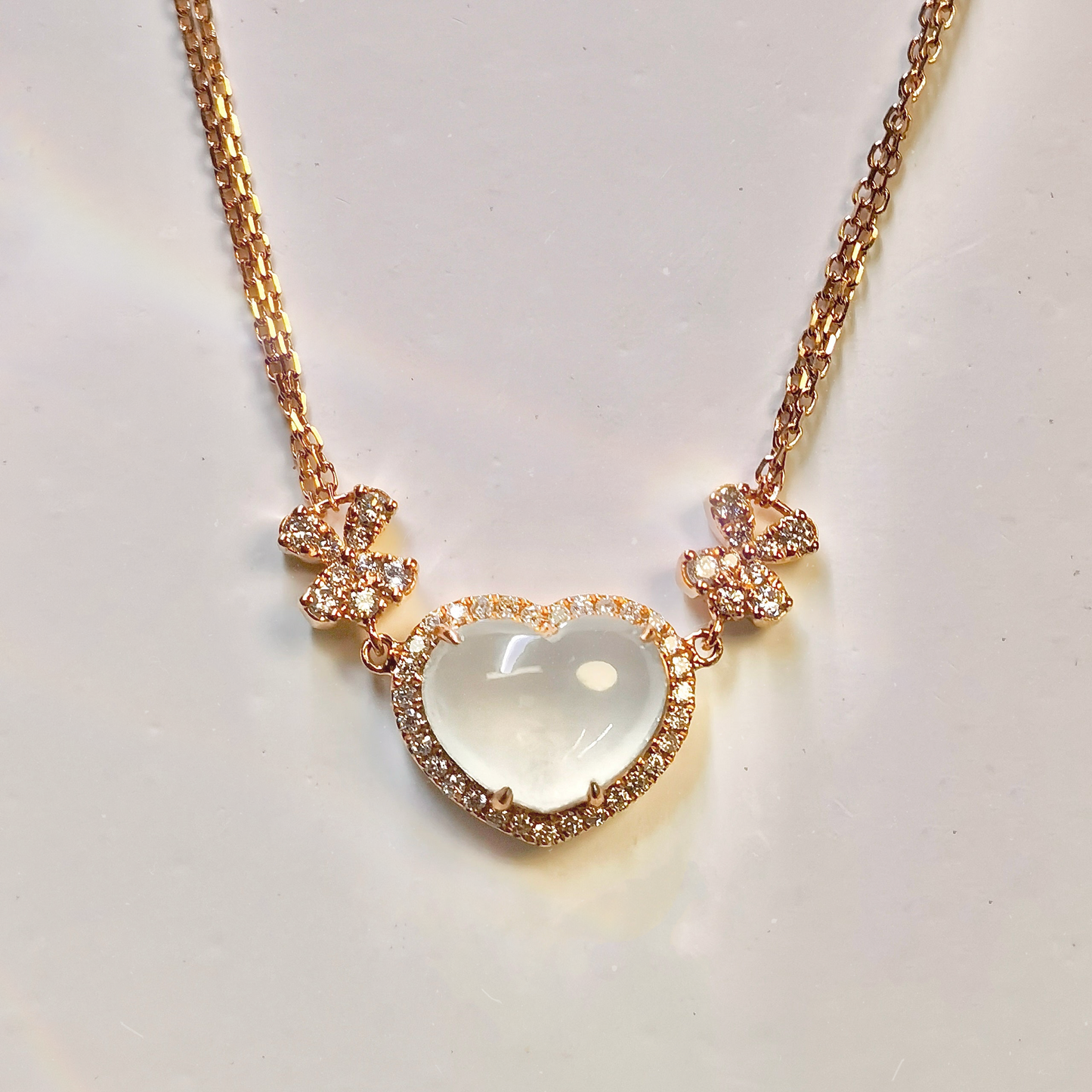 Icy Jadeite Heart Pendant Necklace  (18K Rose Gold · Natural Diamonds)
