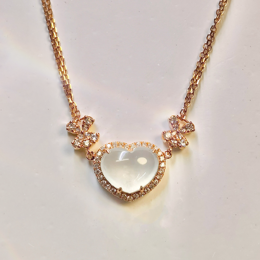 Icy Jadeite Heart Pendant Necklace  (18K Rose Gold · Natural Diamonds)