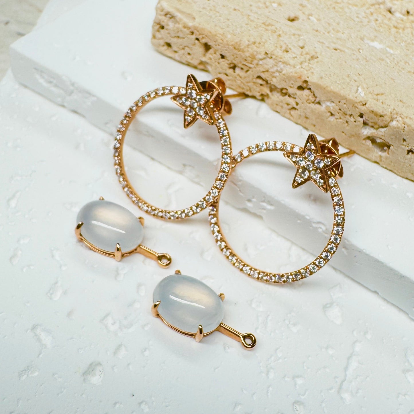 Icy Jadeite Convertible Earrings  (5 Ways · 18K Rose Gold · Natural Diamonds)