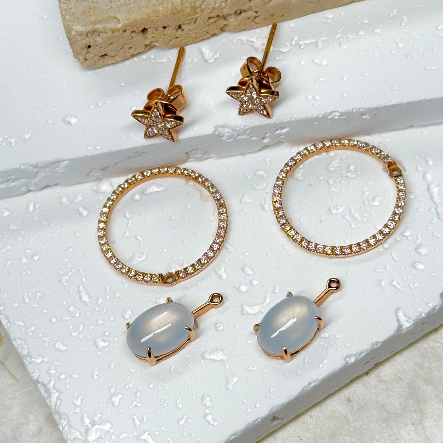 Icy Jadeite Convertible Earrings  (5 Ways · 18K Rose Gold · Natural Diamonds)