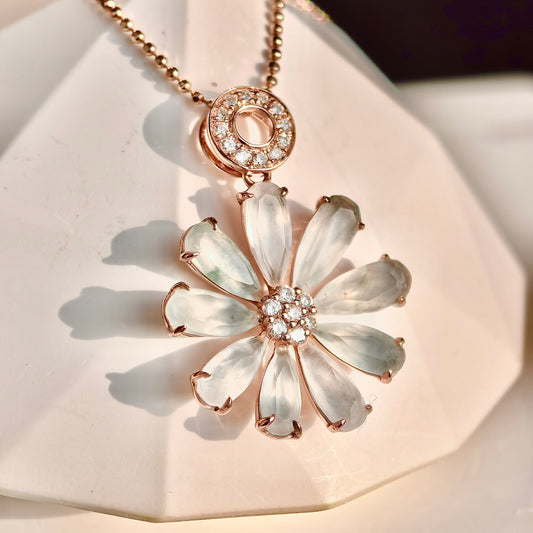 Icy Jadeite Daisy Pendant (18K Rose Gold · Natural Diamonds)