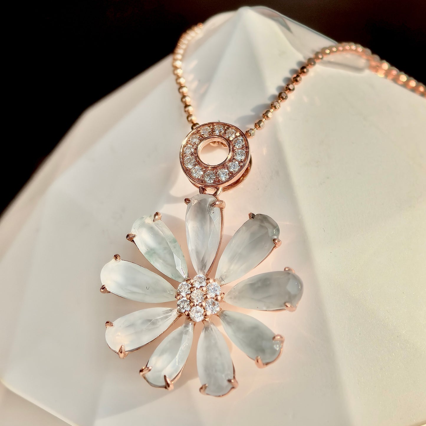 Icy Jadeite Daisy Pendant (18K Rose Gold · Natural Diamonds)