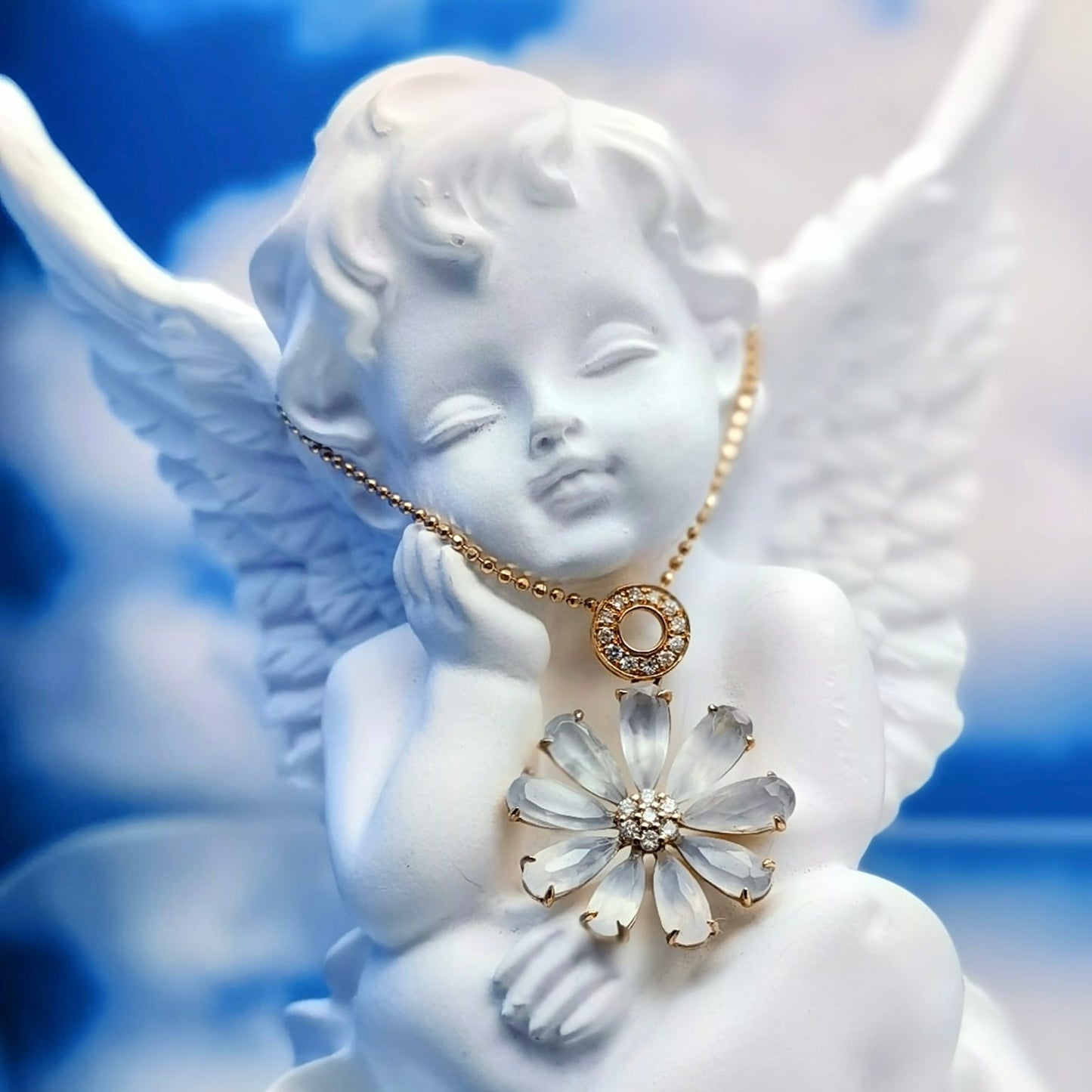 Icy Jadeite Daisy Pendant (18K Rose Gold · Natural Diamonds)