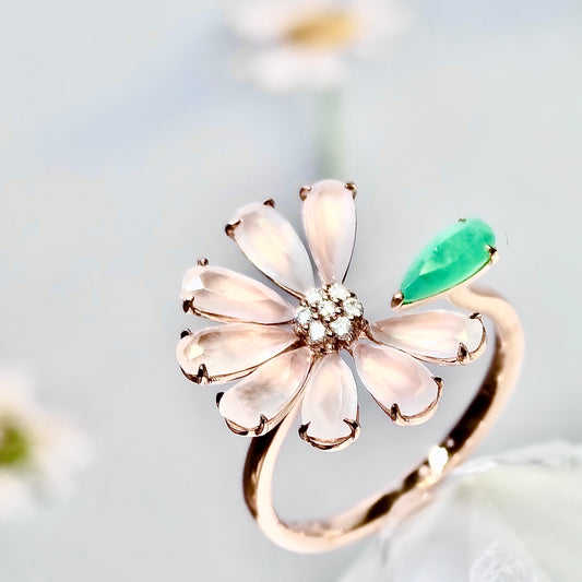 Icy Jadeite Daisy Ring (18K Rose Gold · Natural Diamonds)