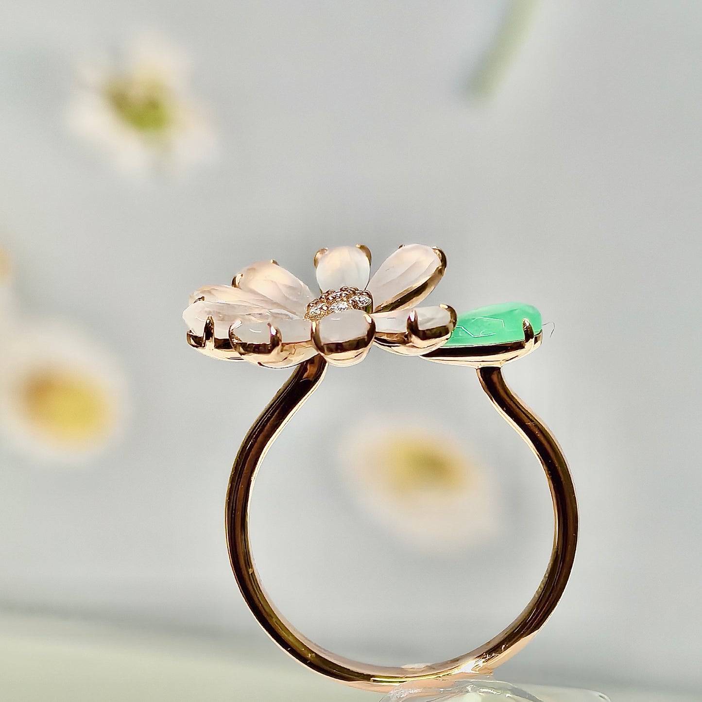 Icy Jadeite Daisy Ring (18K Rose Gold · Natural Diamonds)