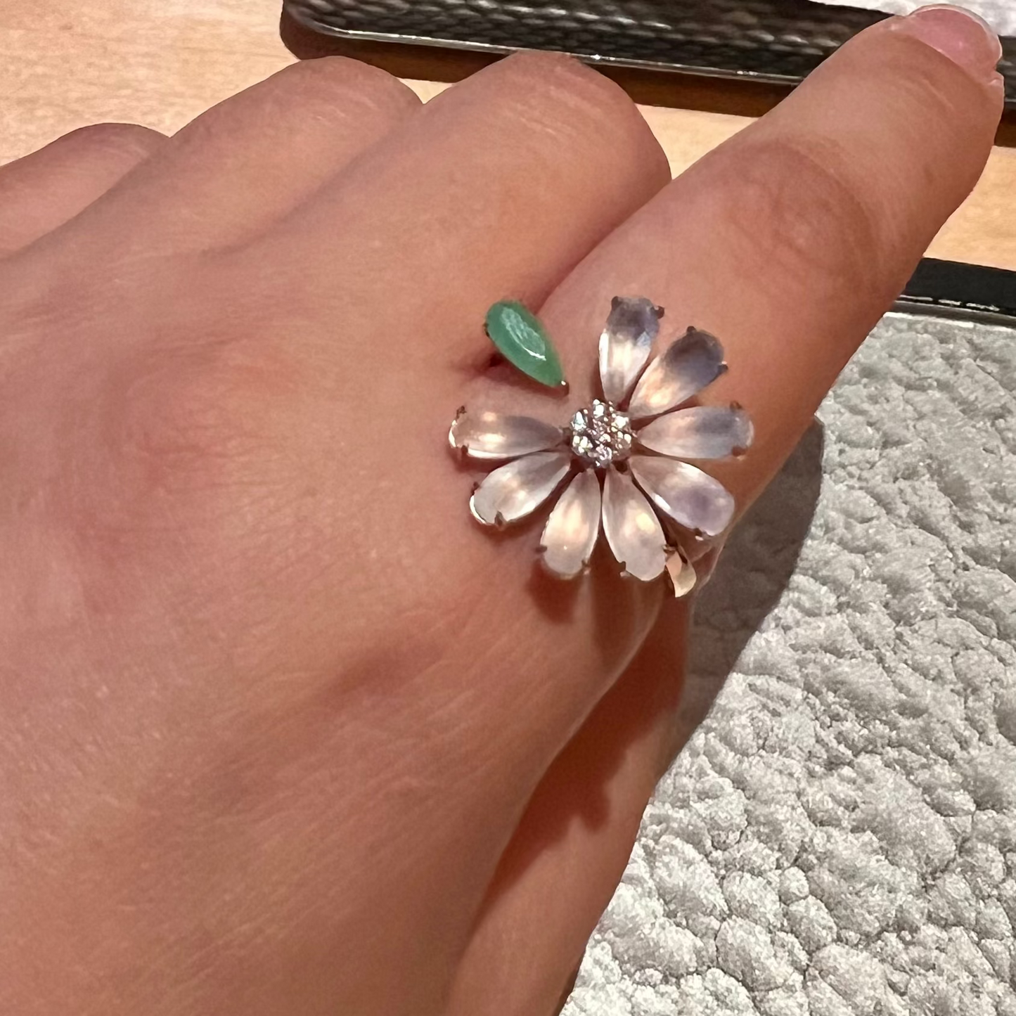 Icy Jadeite Daisy Ring (18K Rose Gold · Natural Diamonds)
