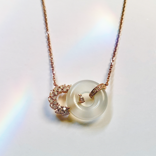 Icy Jadeite Donut Diamond Accent Necklace (18K Rose Gold · Natural Diamonds)
