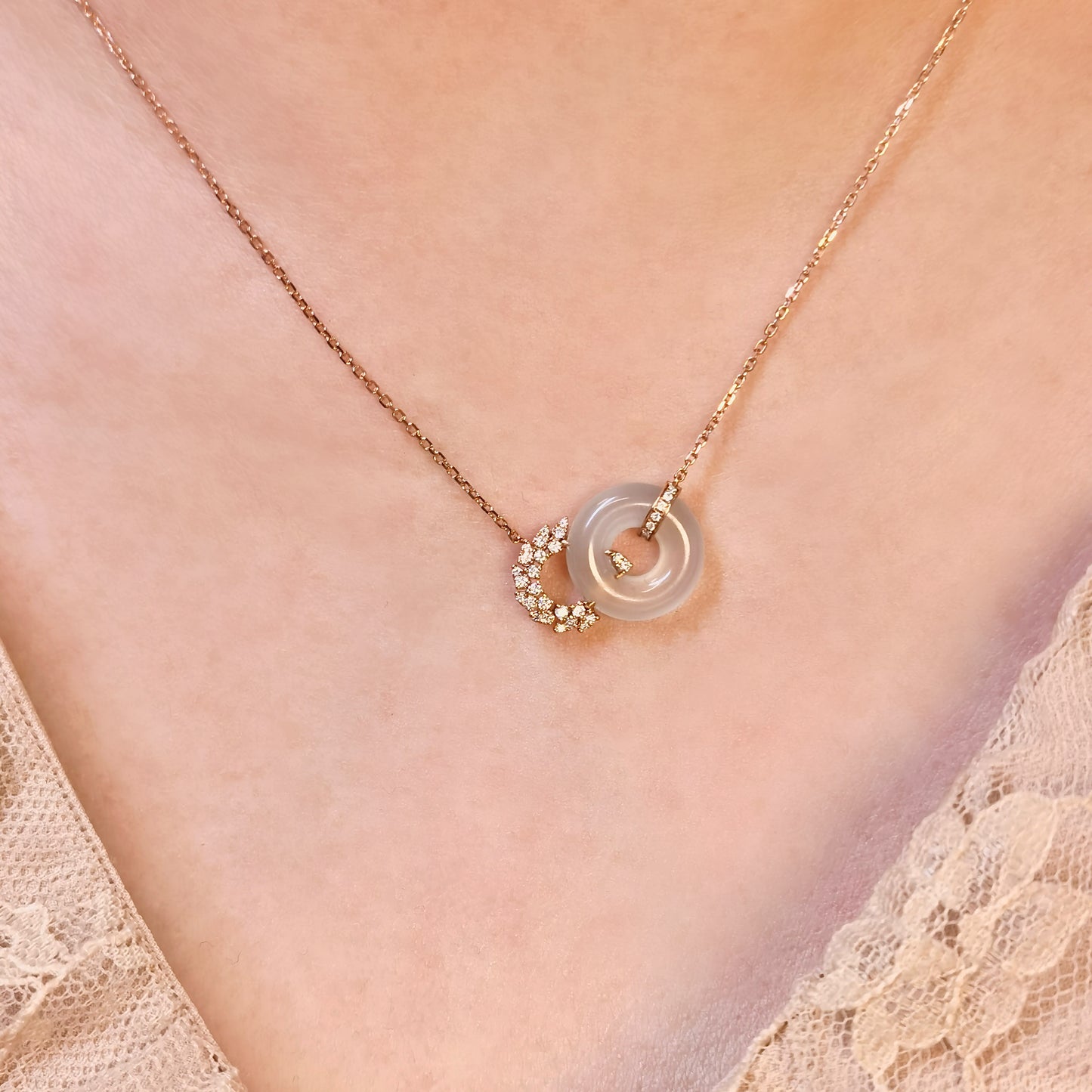 Icy Jadeite Donut Diamond Accent Necklace (18K Rose Gold · Natural Diamonds)