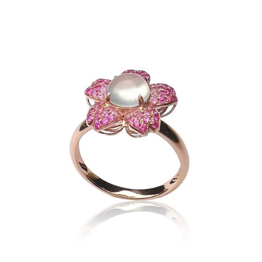 Icy Jadeite Cherry Blossom Ring  (18K Rose Gold · Natural Diamonds · Pink Sapphire)
