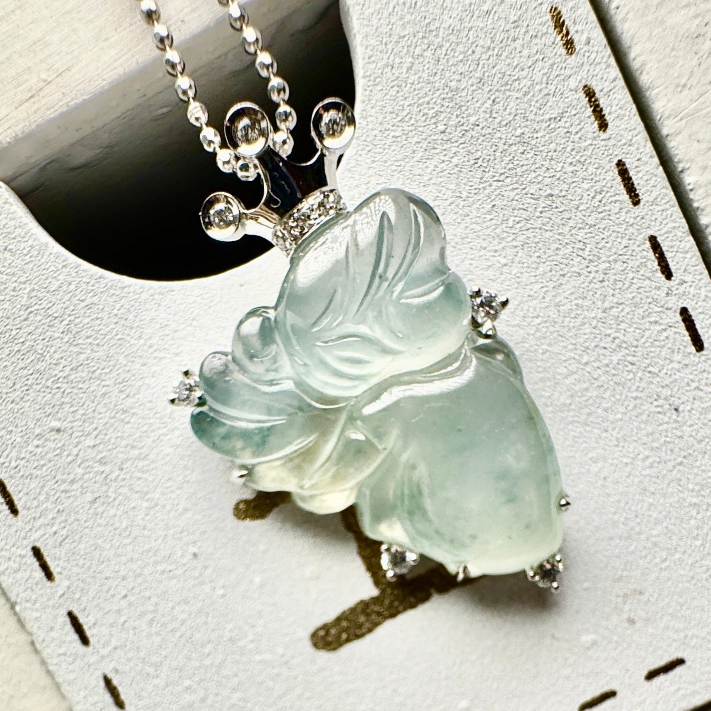 Angel Jadeite Pendant — 18K White Gold & Diamonds
