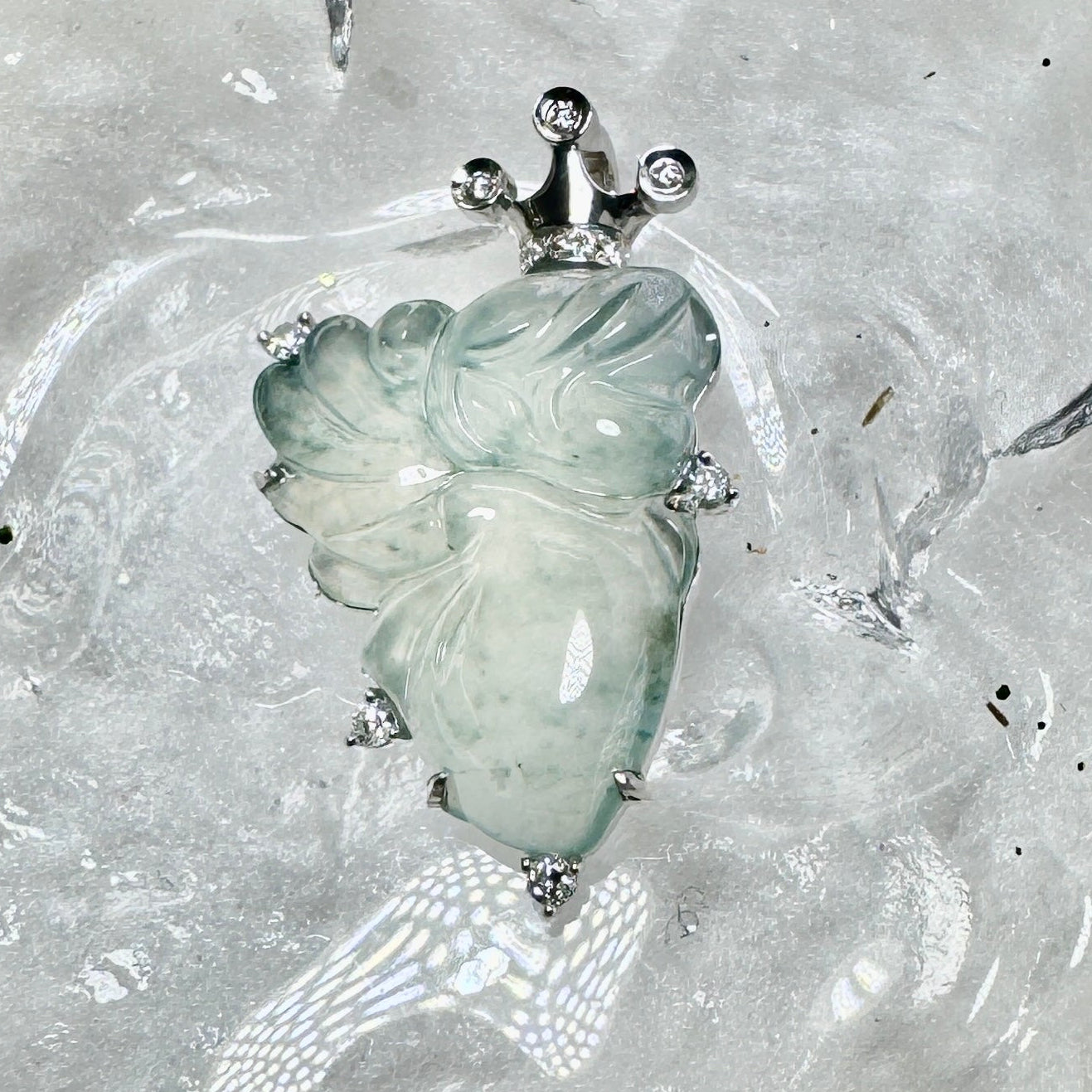 Angel Jadeite Pendant — 18K White Gold & Diamonds