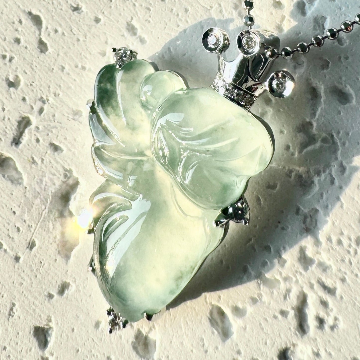 Angel Jadeite Pendant — 18K White Gold & Diamonds