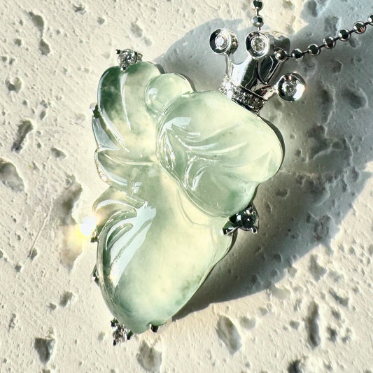 Angel Jadeite Pendant — 18K White Gold & Diamonds