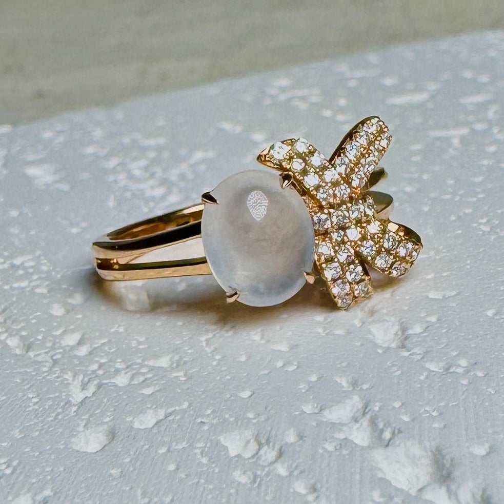 Icy Jadeite Oval Cabochon Ring (18K Rose Gold · Natural Diamonds)