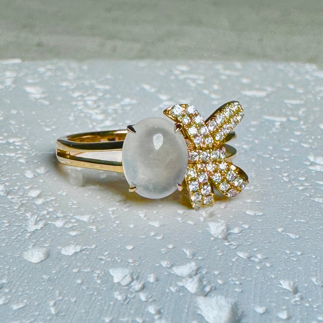 Icy Jadeite Oval Cabochon Ring (18K Rose Gold · Natural Diamonds)