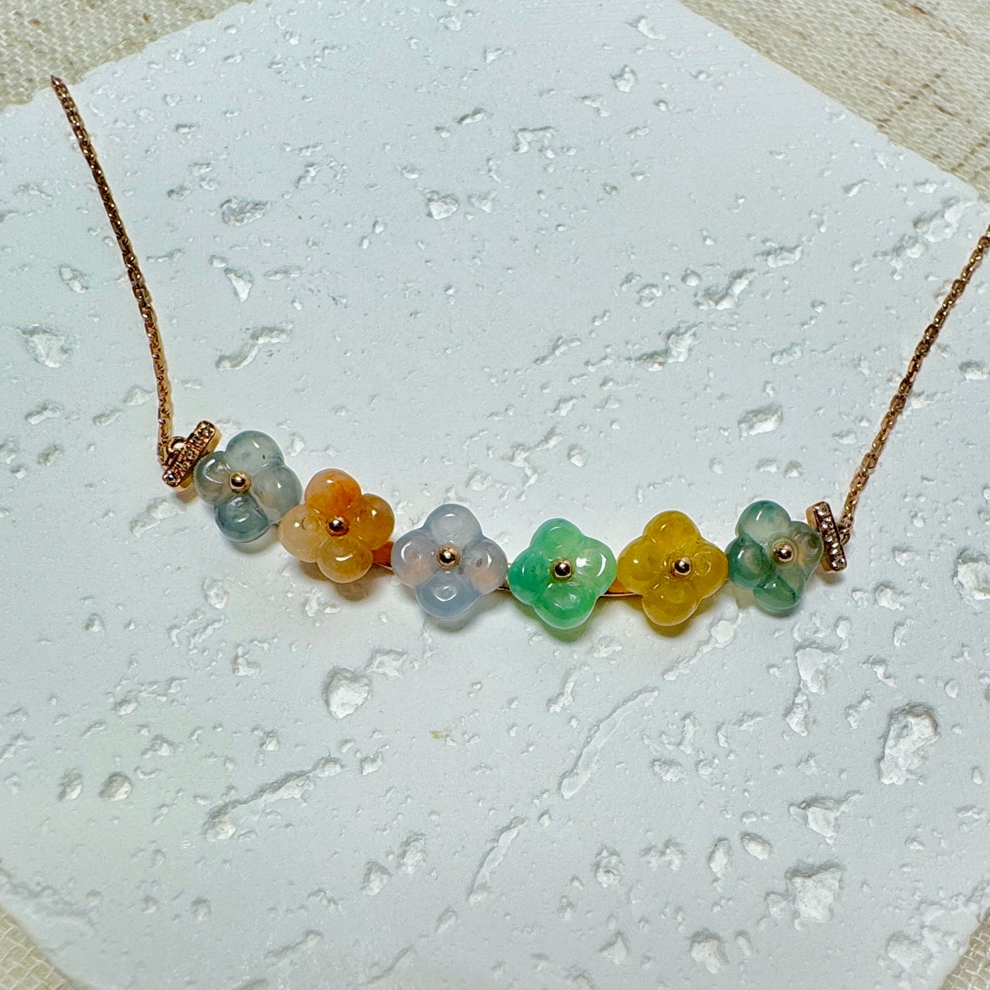 Kwai Faa Osmanthus Jadeite Smiley Necklace — Vibrant Contrast Mix (18K Rose Gold)