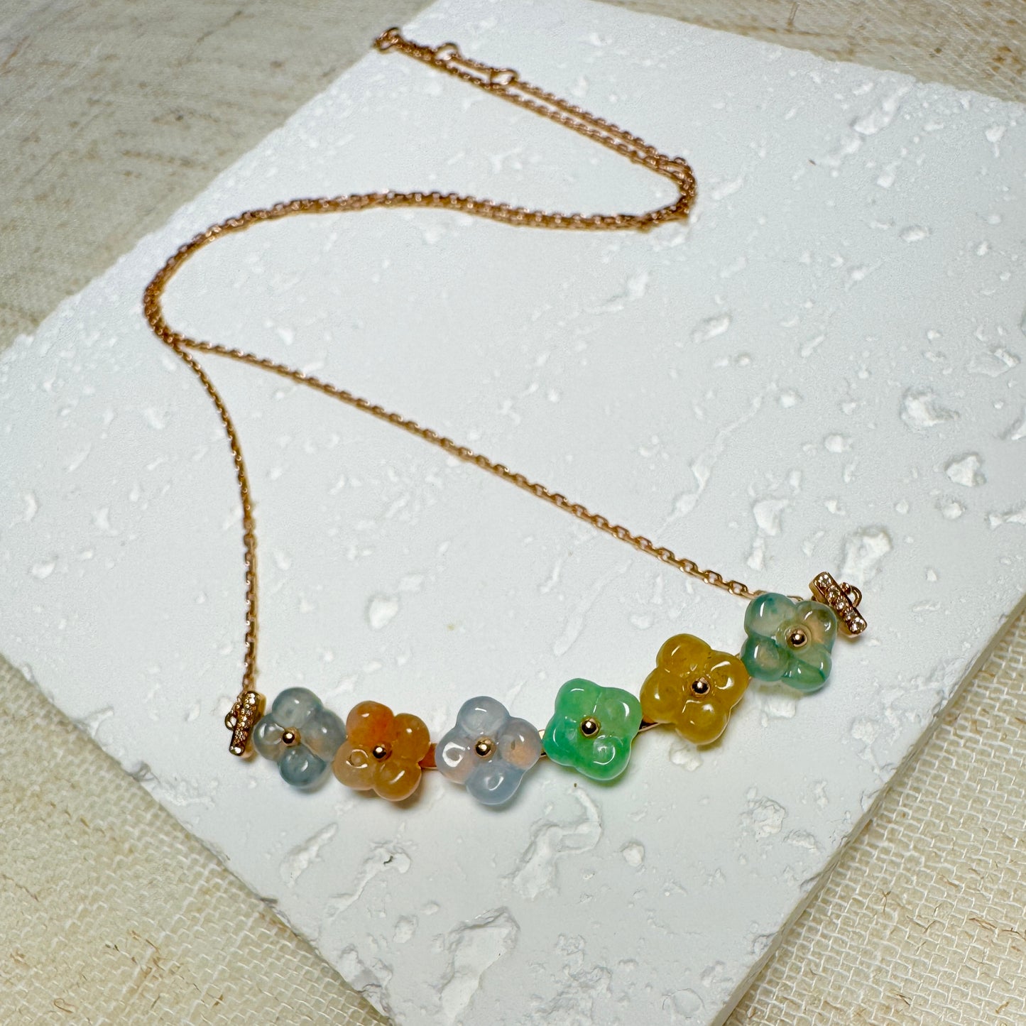 Kwai Faa Osmanthus Jadeite Smiley Necklace — Vibrant Contrast Mix (18K Rose Gold)
