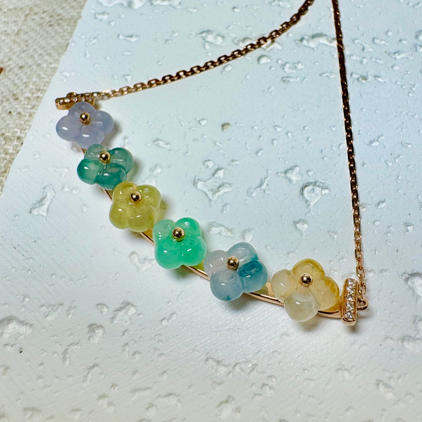 Kwai Faa Osmanthus Jadeite Smiley Necklace — Soft Pastel Mix  (18K Rose Gold)