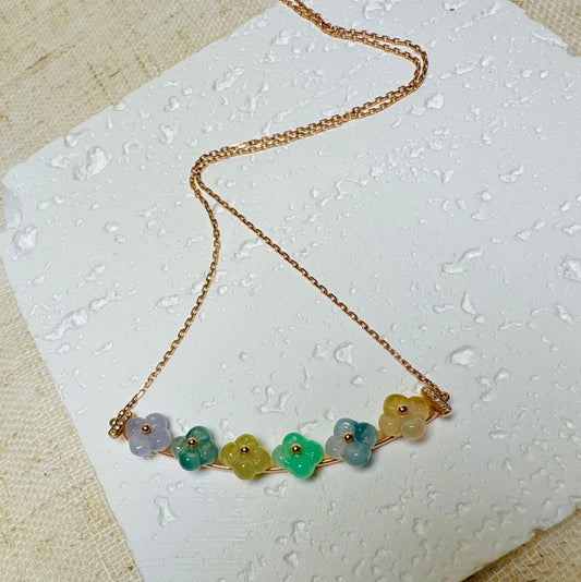 Kwai Faa Osmanthus Jadeite Smiley Necklace — Soft Pastel Mix  (18K Rose Gold)