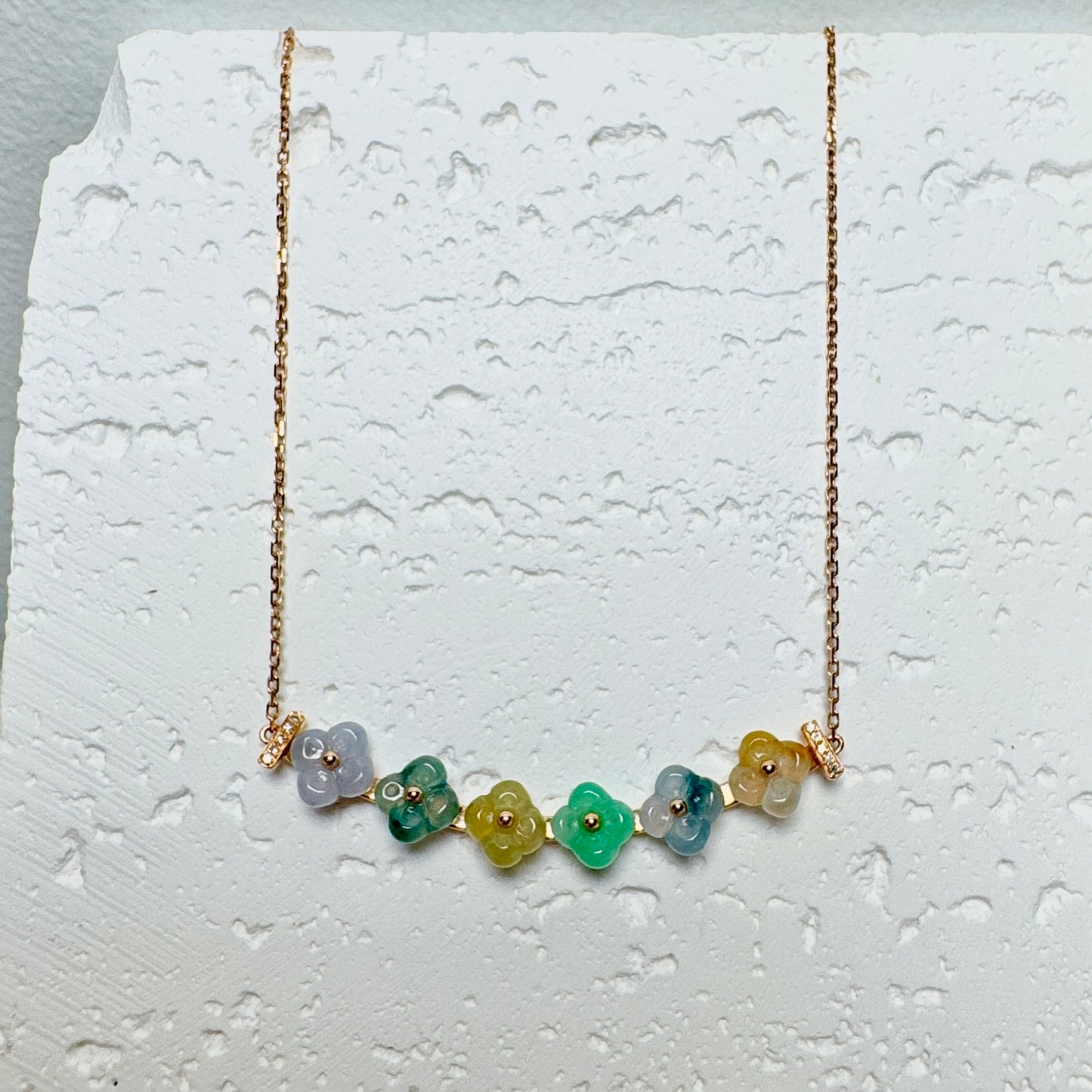 Kwai Faa Osmanthus Jadeite Smiley Necklace — Soft Pastel Mix  (18K Rose Gold)