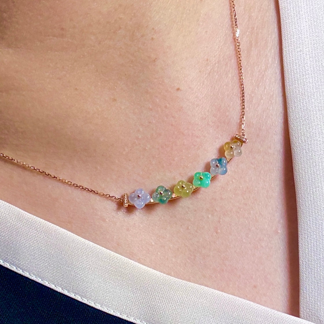 Kwai Faa Osmanthus Jadeite Smiley Necklace — Soft Pastel Mix  (18K Rose Gold)