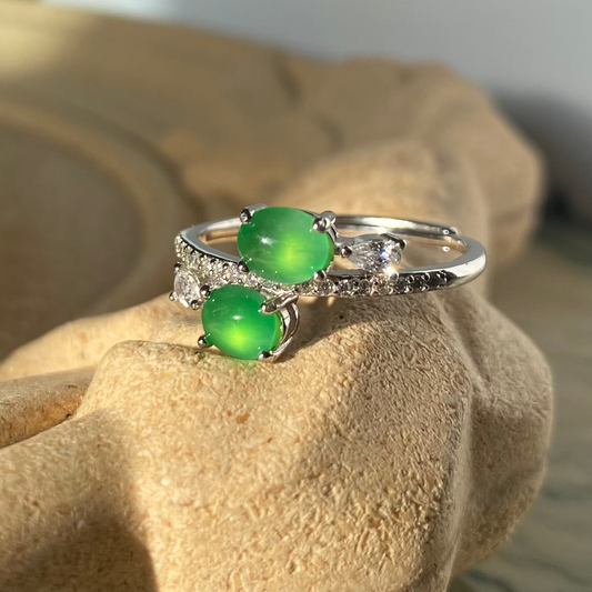 Double Green Jadeite Cabochon Ring  (Jade Essentials · Gold-Plated Silver)