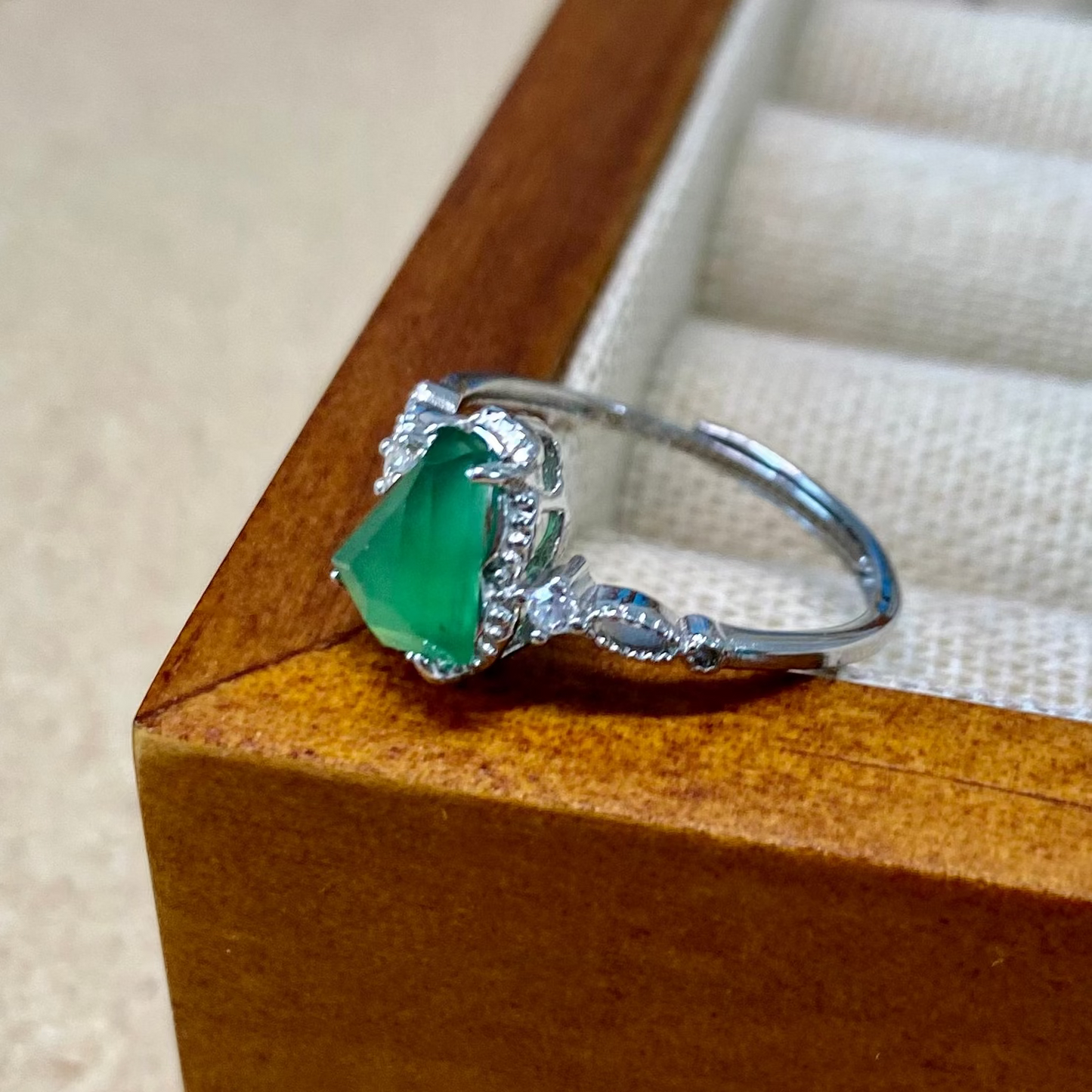 Diamond Cut Green Jadeite Ring