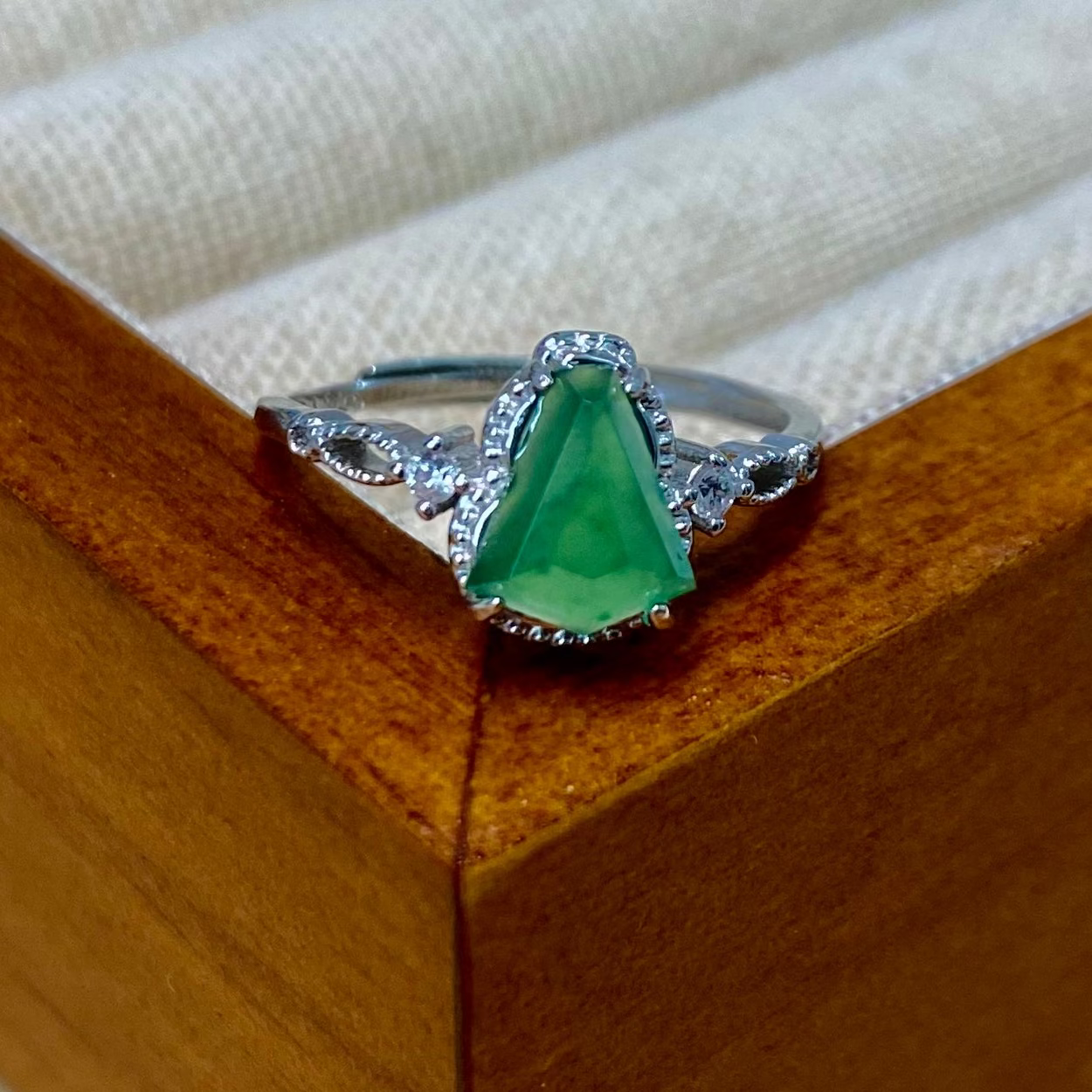 Diamond Cut Green Jadeite Ring