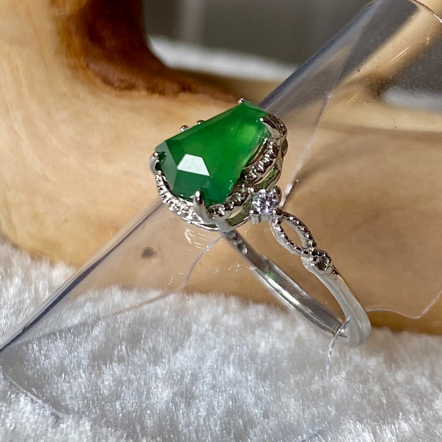 Diamond Cut Green Jadeite Ring