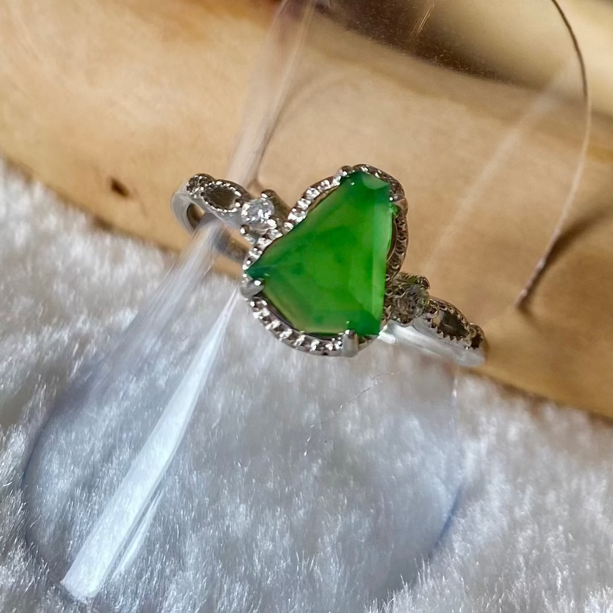 Diamond Cut Green Jadeite Ring