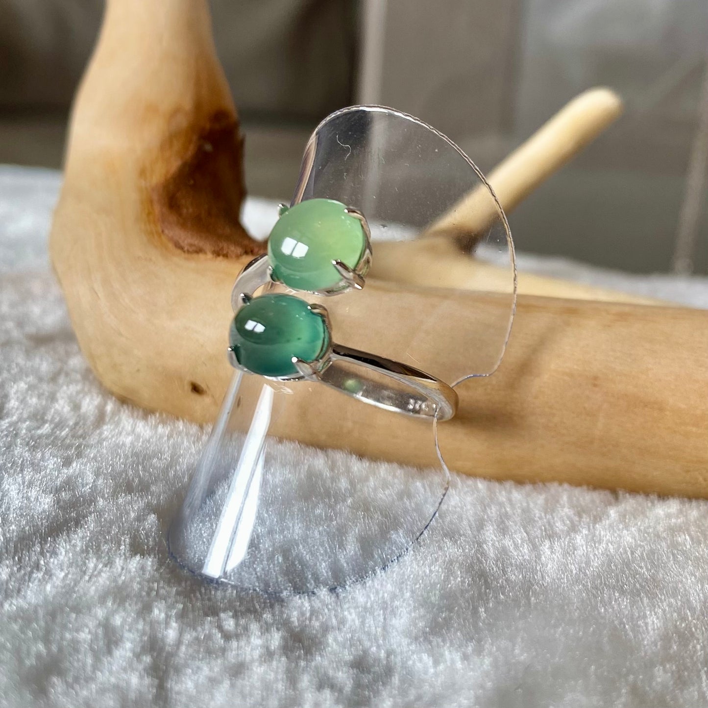 Double Green Jadeite Cabochon Ring