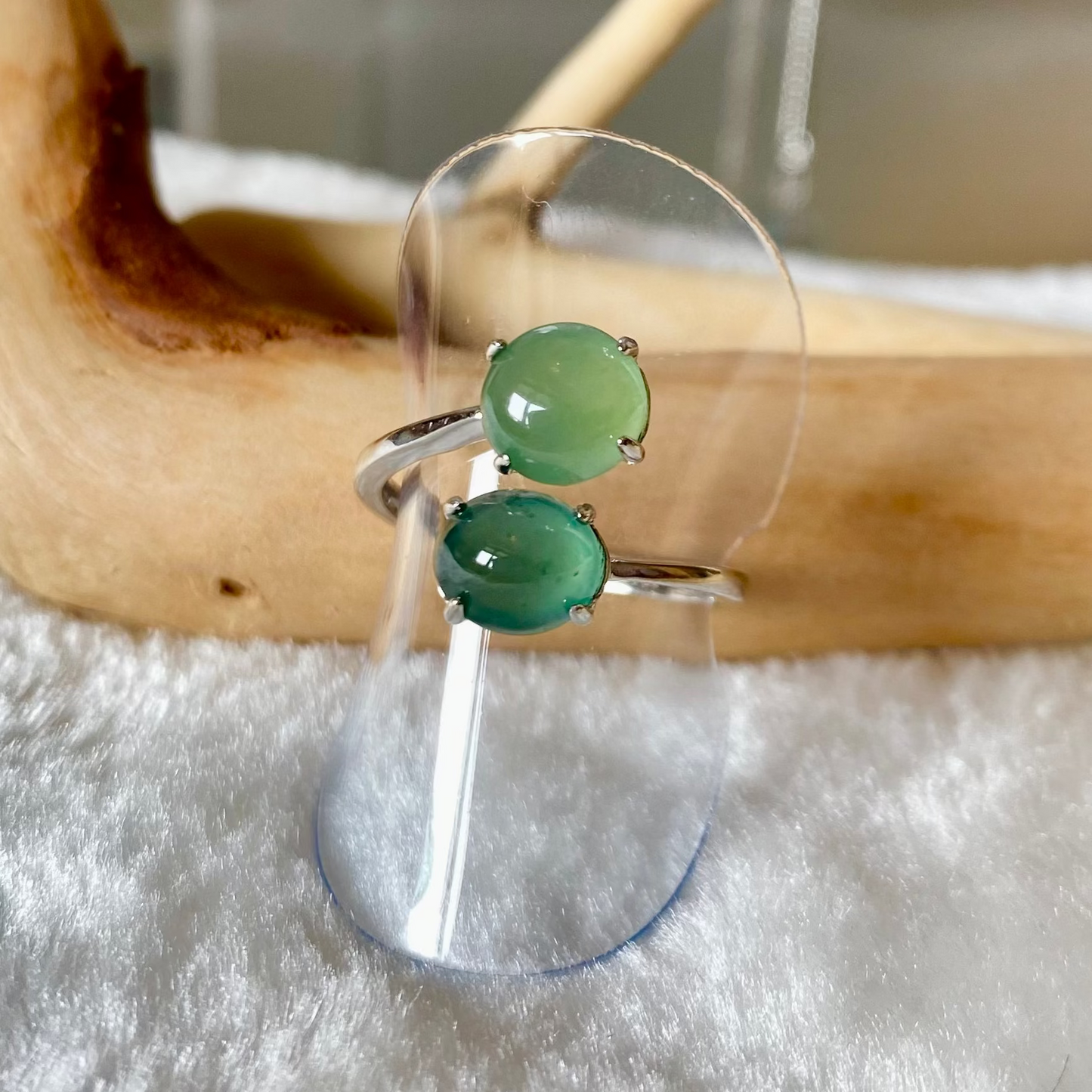Double Green Jadeite Cabochon Ring
