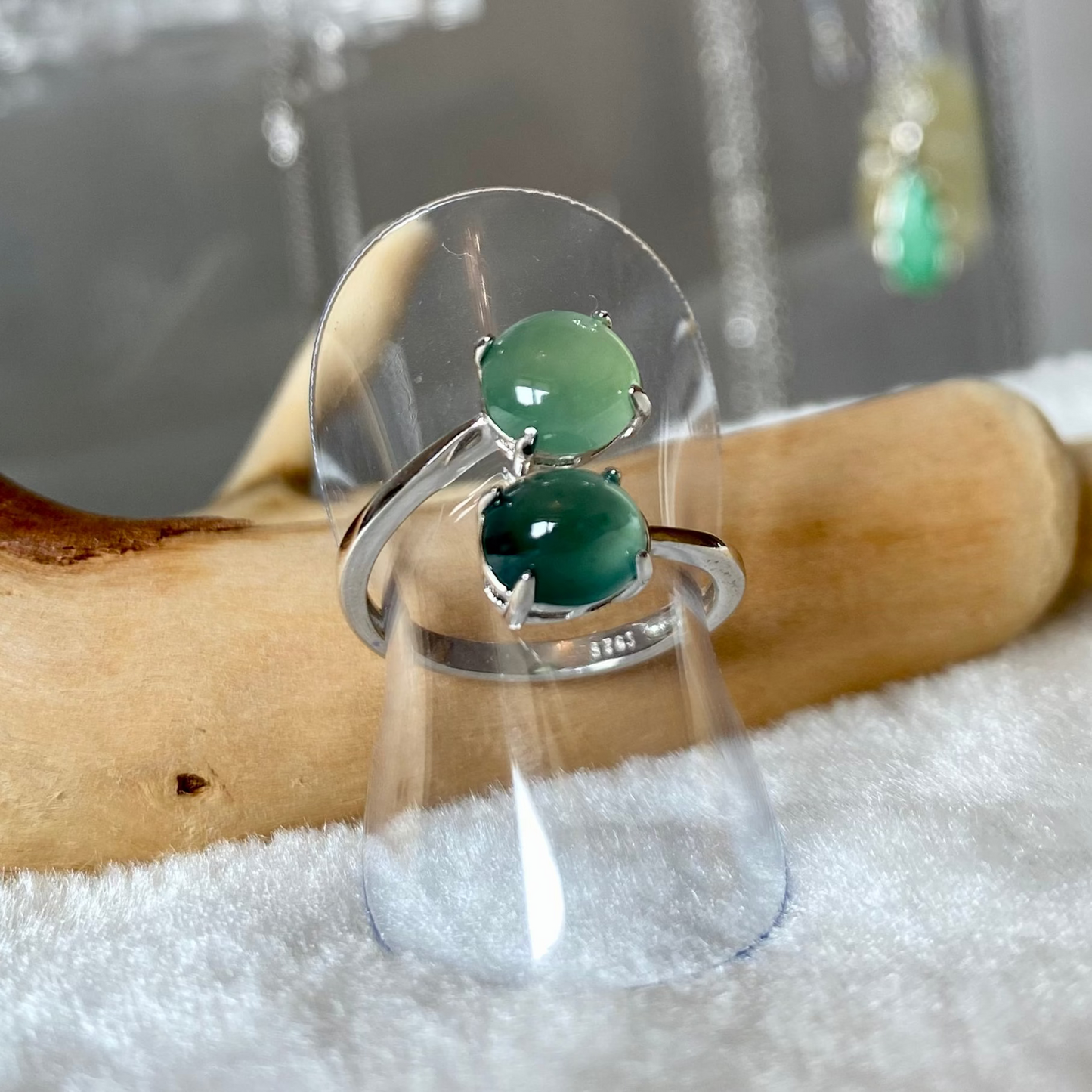 Double Green Jadeite Cabochon Ring