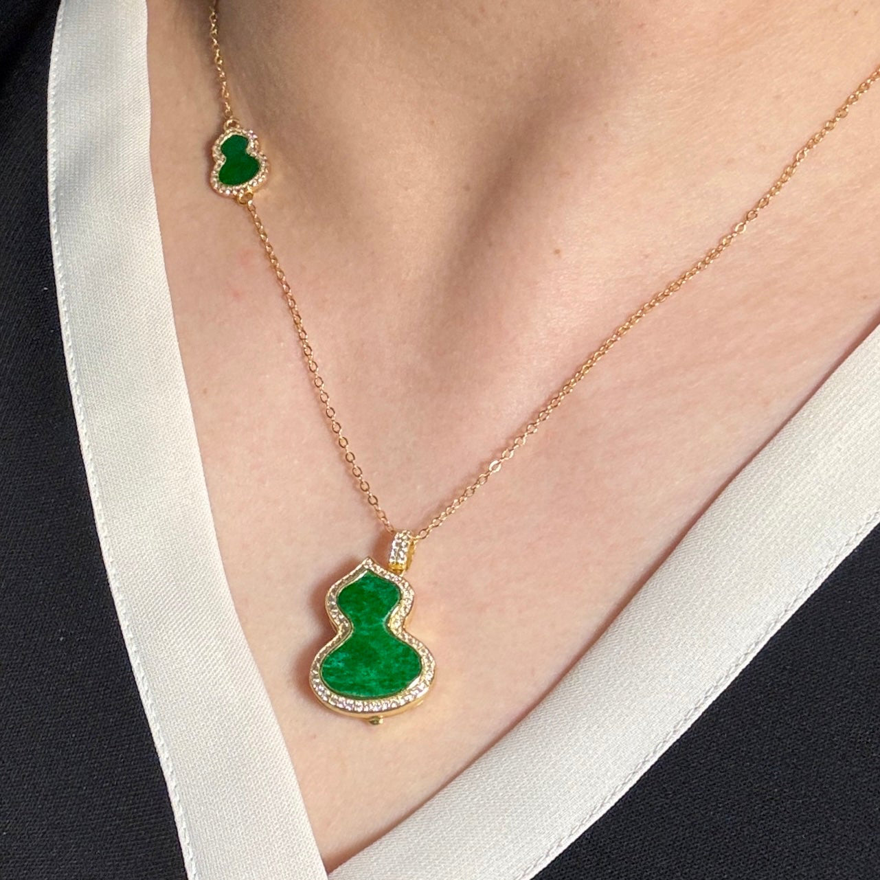 Green Hulu Calabash Jadeite Locket Necklace