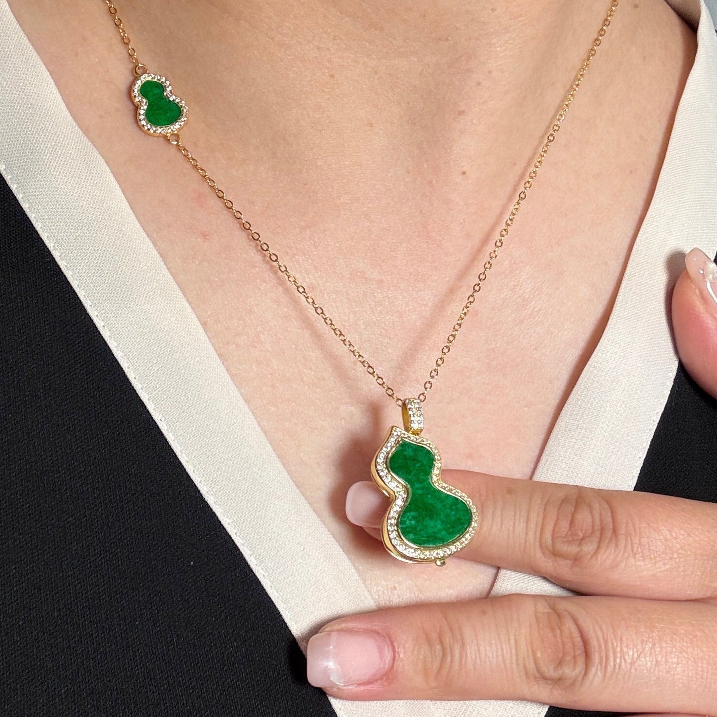 Green Hulu Calabash Jadeite Locket Necklace