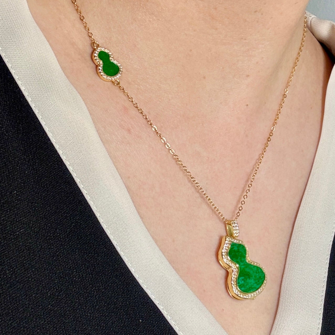 Green Hulu Calabash Jadeite Locket Necklace