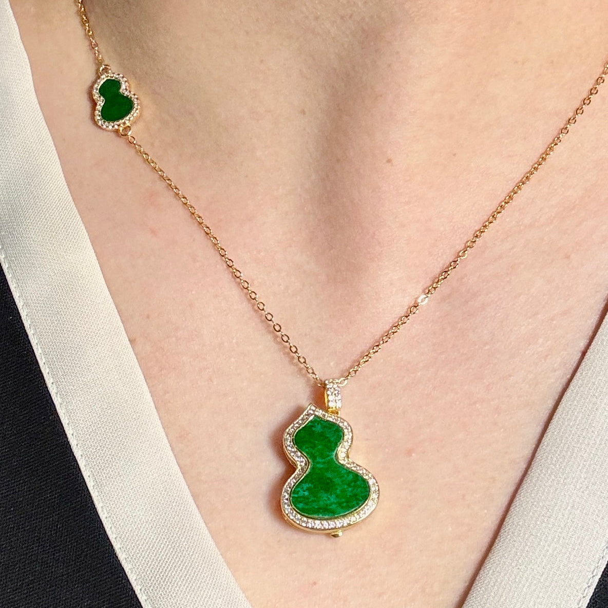 Green Hulu Calabash Jadeite Locket Necklace