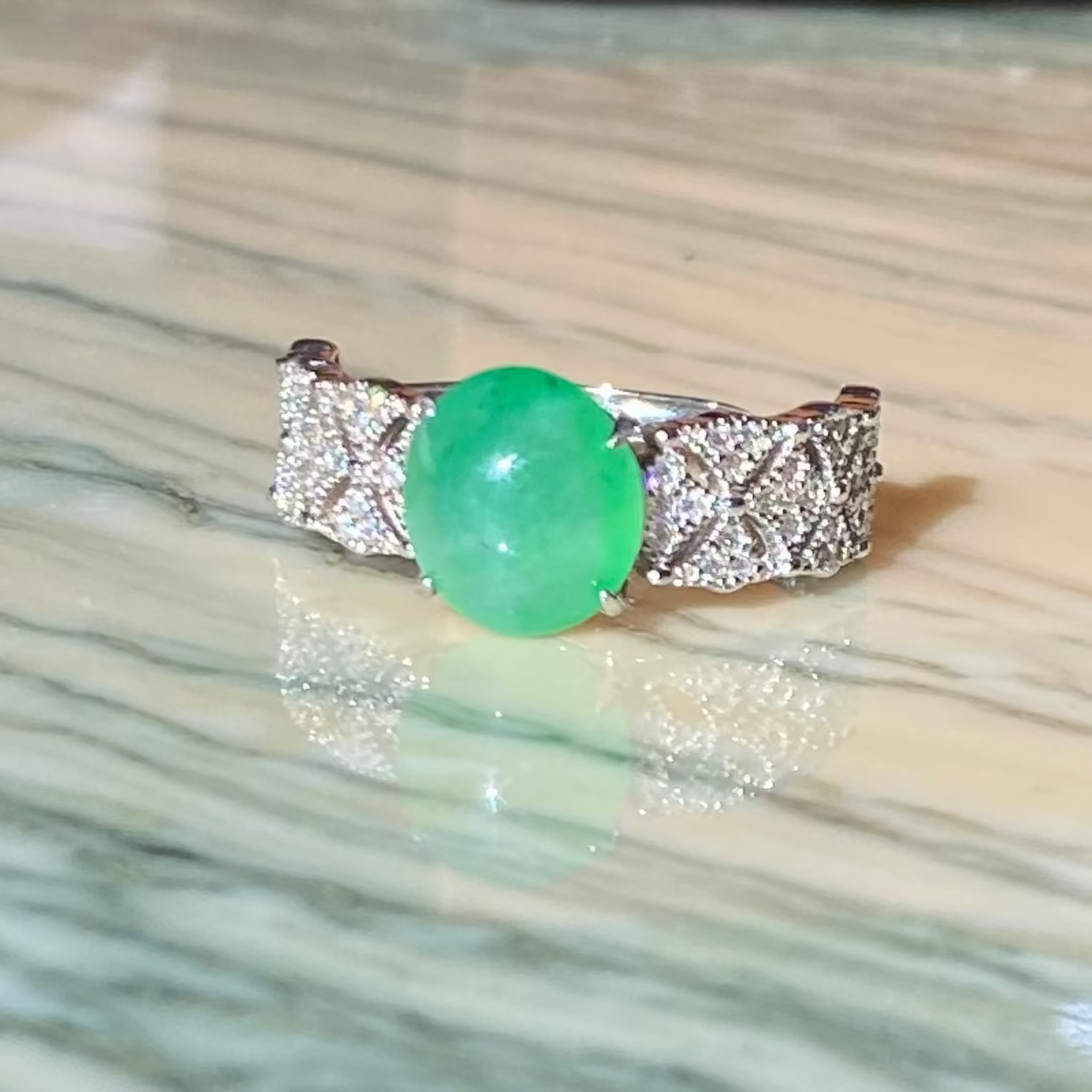Apple Green Jadeite Cabochon Ring