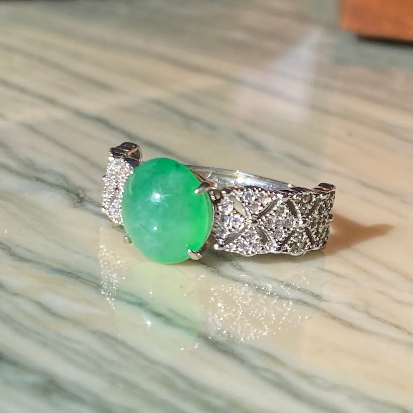 Apple Green Jadeite Cabochon Ring