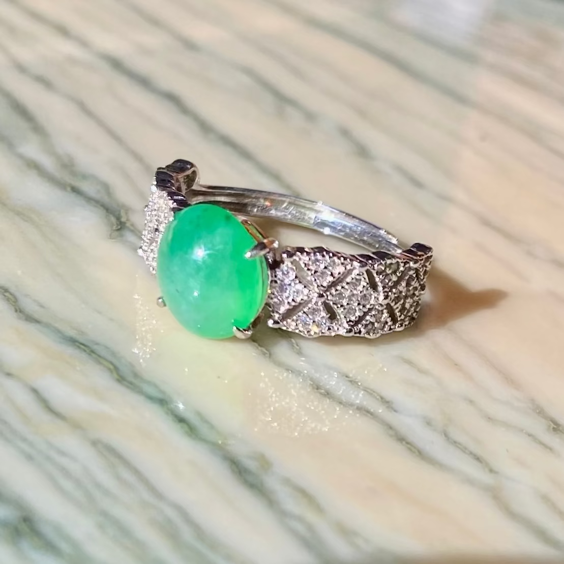 Apple Green Jadeite Cabochon Ring