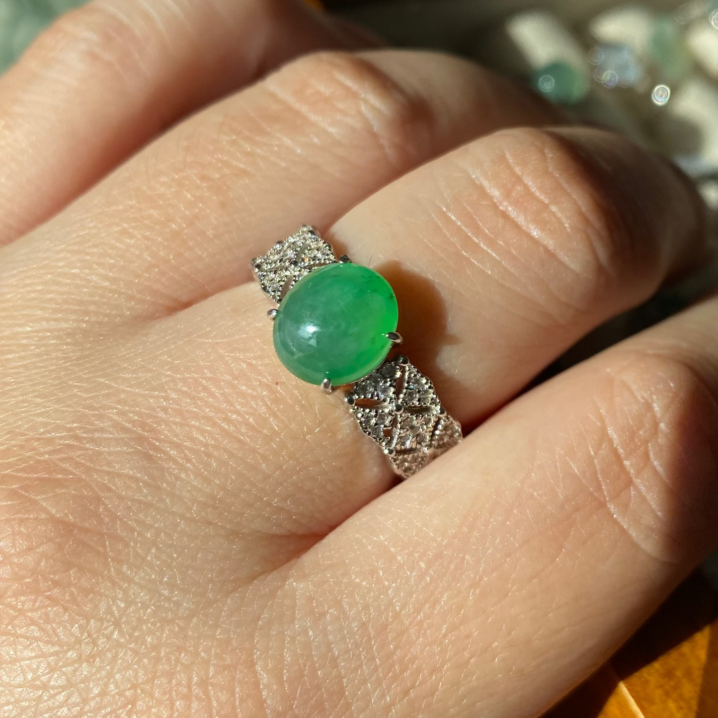 Apple Green Jadeite Cabochon Ring