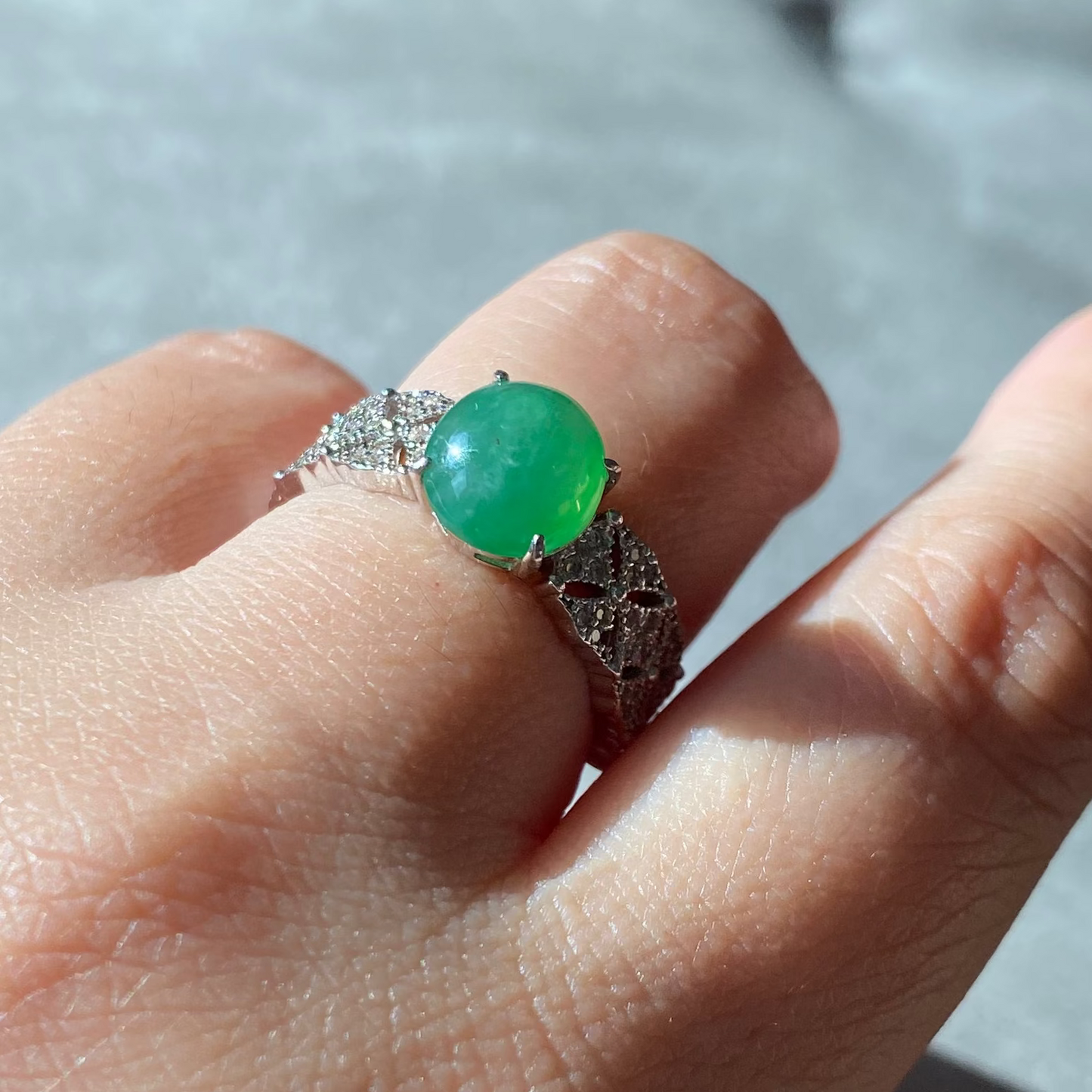 Apple Green Jadeite Cabochon Ring