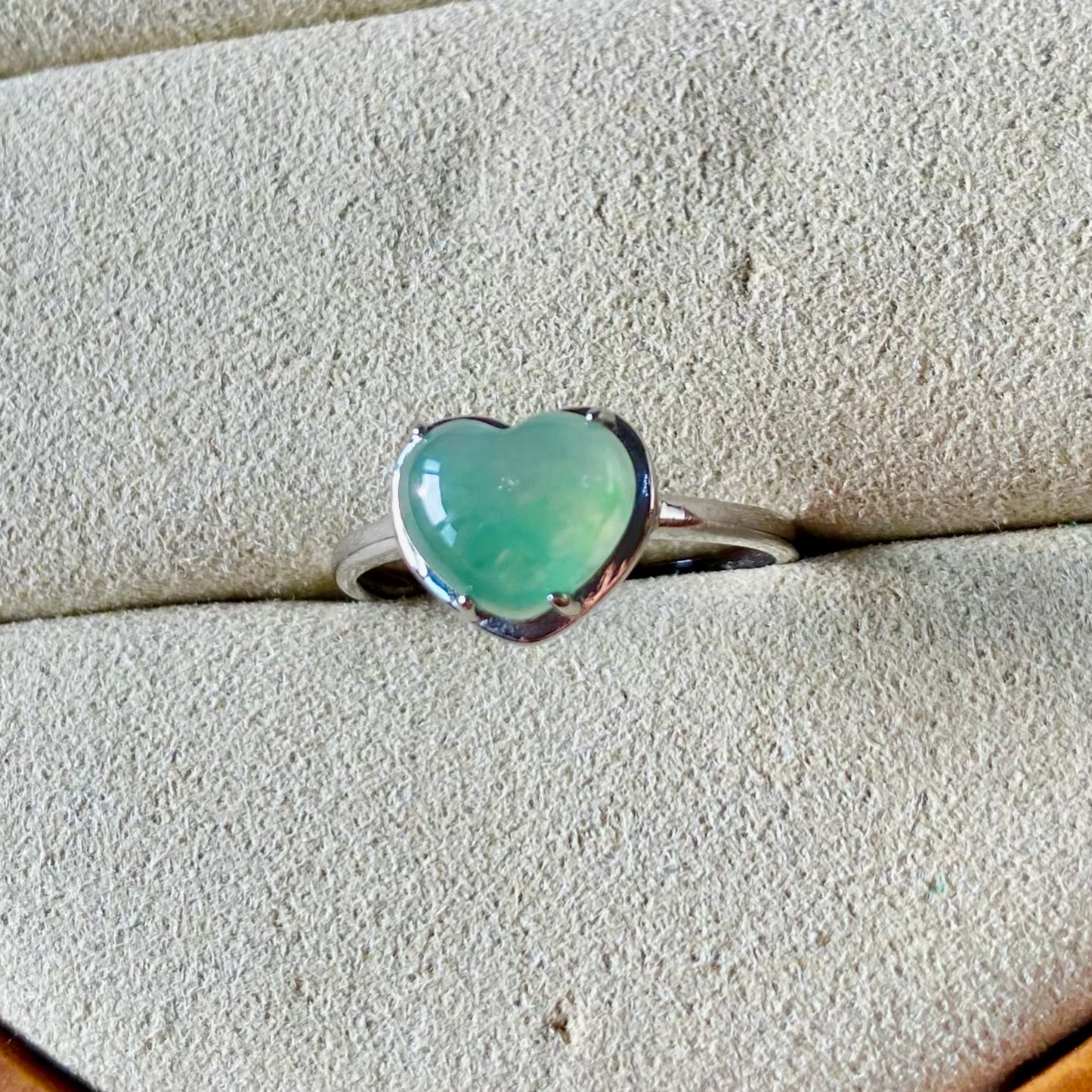 Icy Green Heart Jadeite Ring