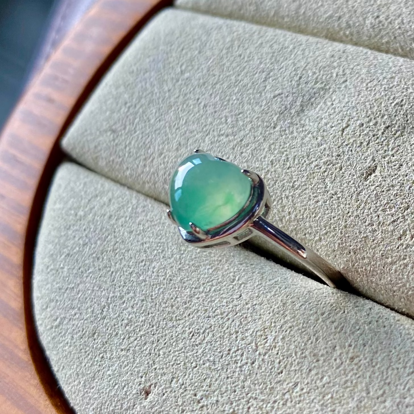 Icy Green Heart Jadeite Ring