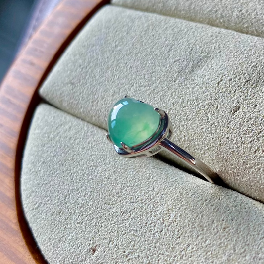 Icy Green Heart Jadeite Ring