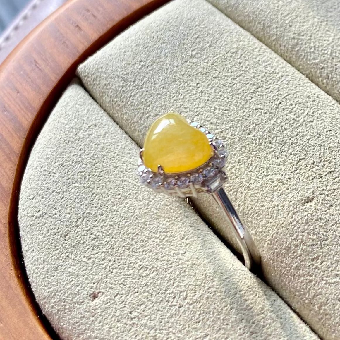 Icy Yellow Heart Jadeite Ring