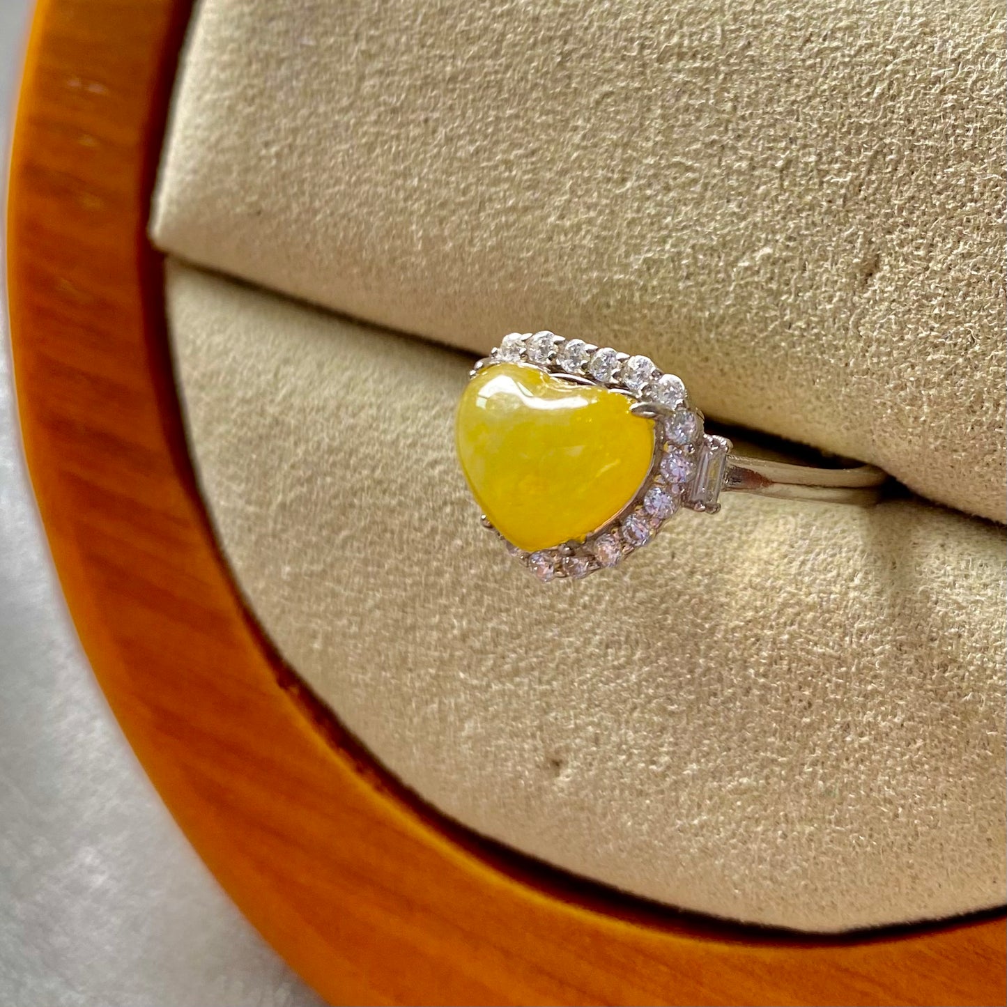 Icy Yellow Heart Jadeite Ring